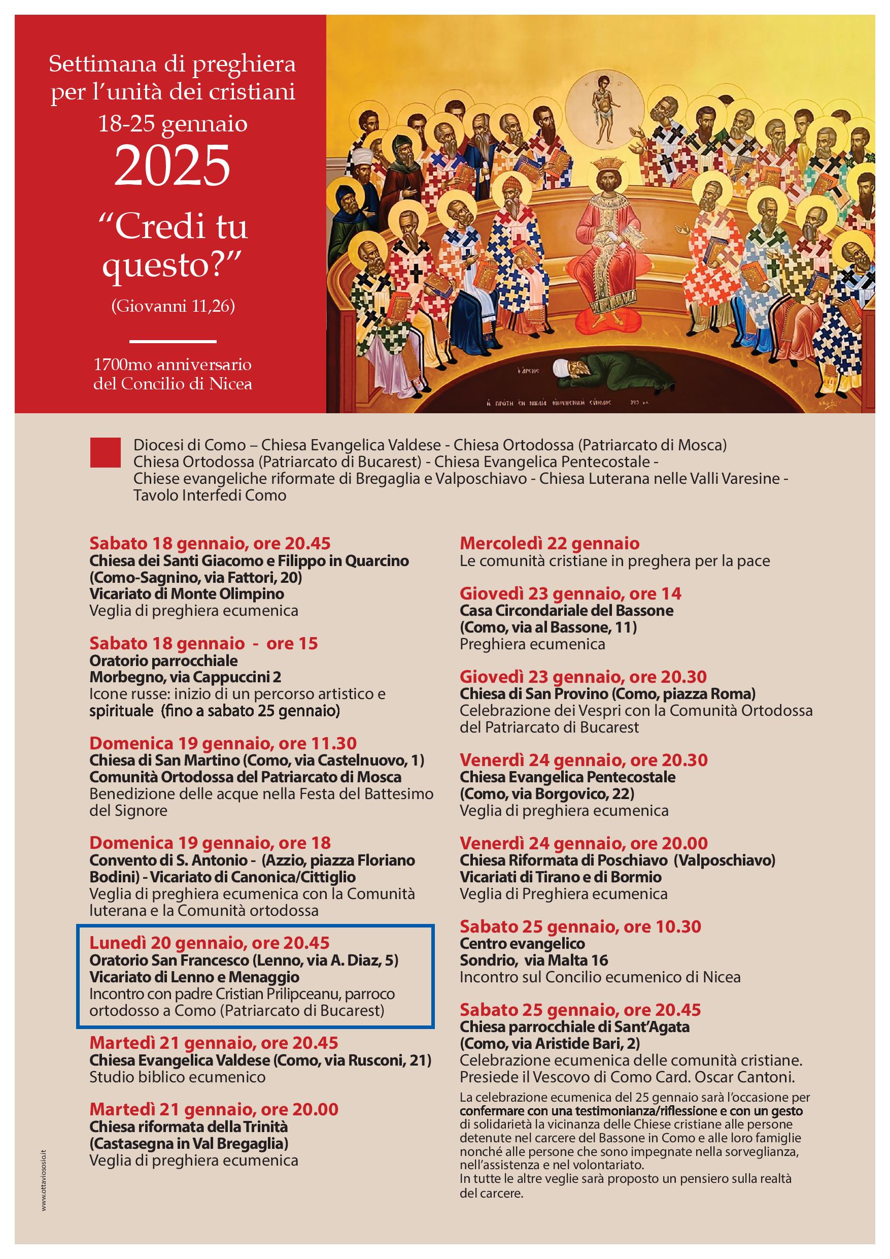 Settimana di preghiera per l’unità dei cristiani 18-25 gennaio 2025