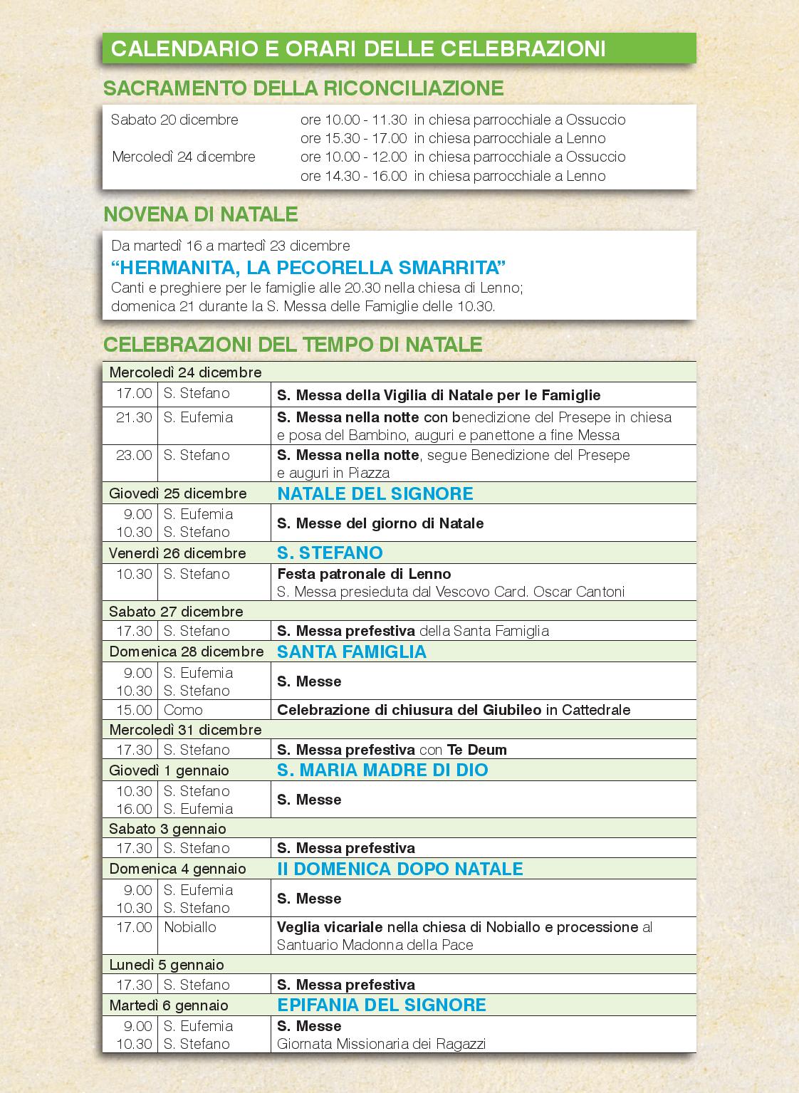 Celebrazioni del tempo di Natale 2025