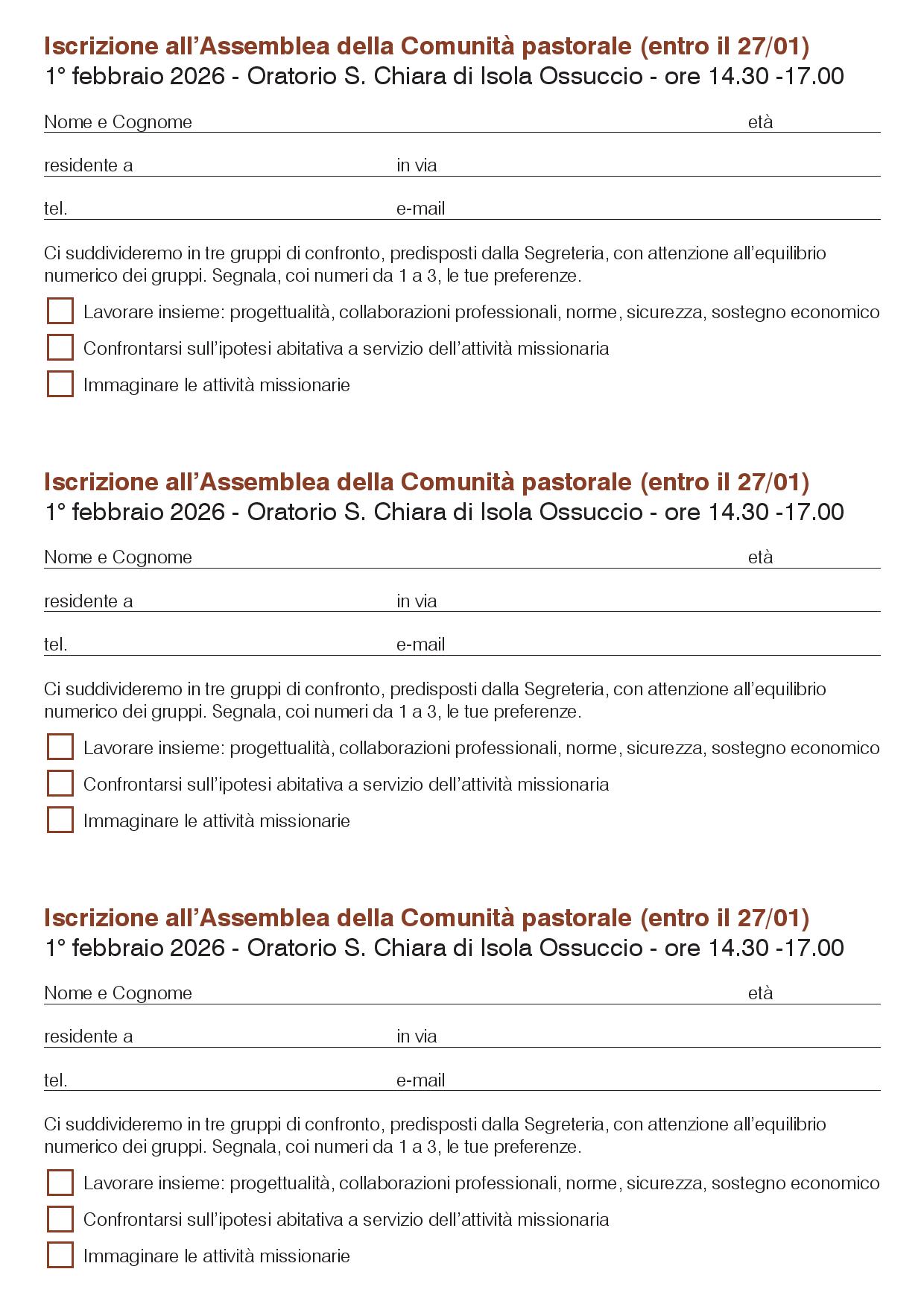 Assembleadella Comunità pastorale 1° febbraio 2026